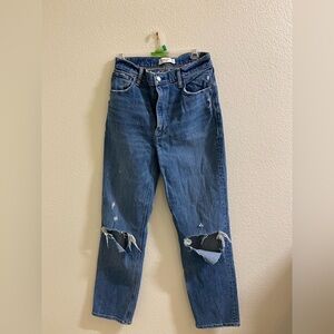 Abercrombie & Fitch Ultra High Rise 90s  Blue Denim Distressed Jeans 28‎